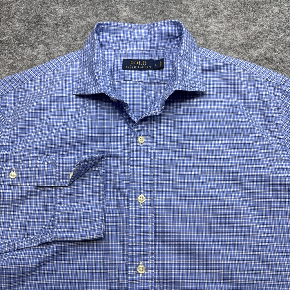 Polo Ralph Lauren shirt large blue plaid button up long sleeve business casual